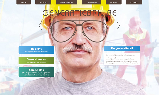 website generatiebril.be om interactie en samenwerking tussen de generaties op de werkvloer te bevorderen: onderzoek Wise Hogeschool Gent © BizBis