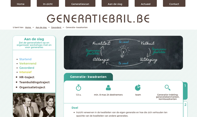 website generatiebril.be om interactie en samenwerking tussen de generaties op de werkvloer te bevorderen: onderzoek Wise Hogeschool Gent © BizBis